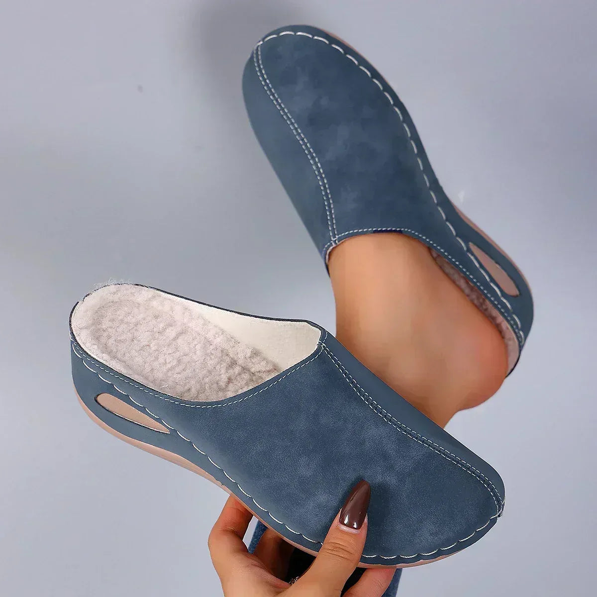 Lined Slip-On Sandals with Slip-Resistant Sole