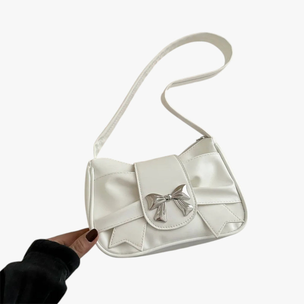 Compact Envelope Clutch with Bow Detail in PU Leather