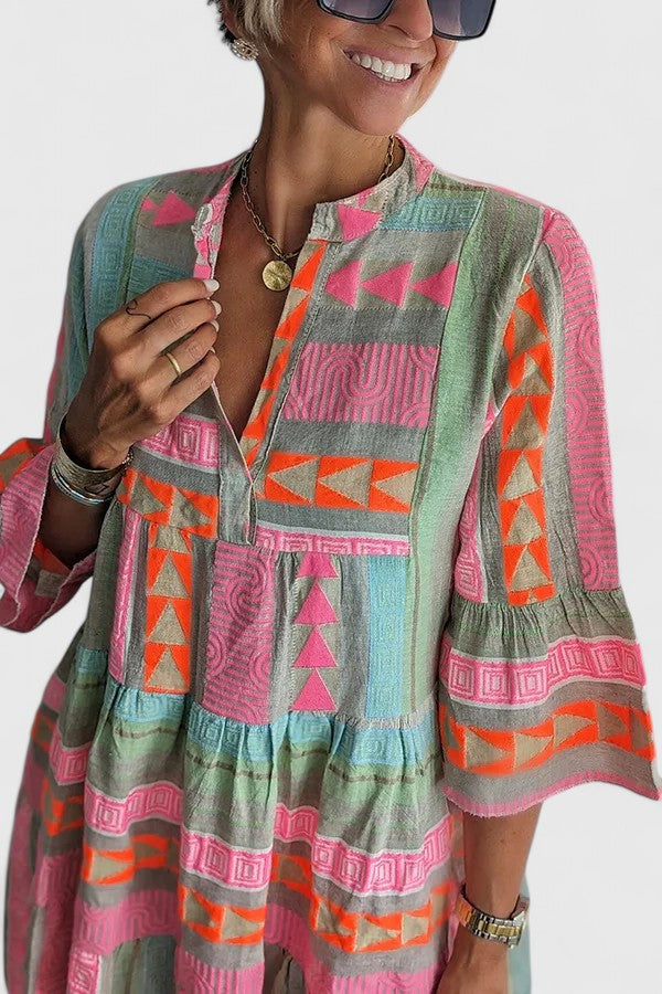 Tiered Boho Swing Dress with Flowing Cut