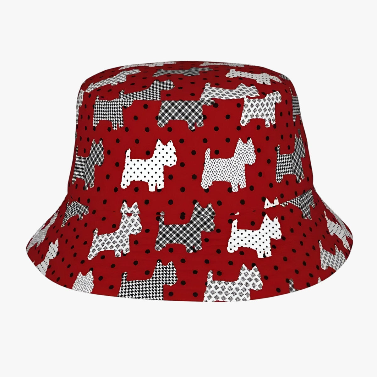 Gorro de pescador de algodón de ala ancha con estampado de lunares