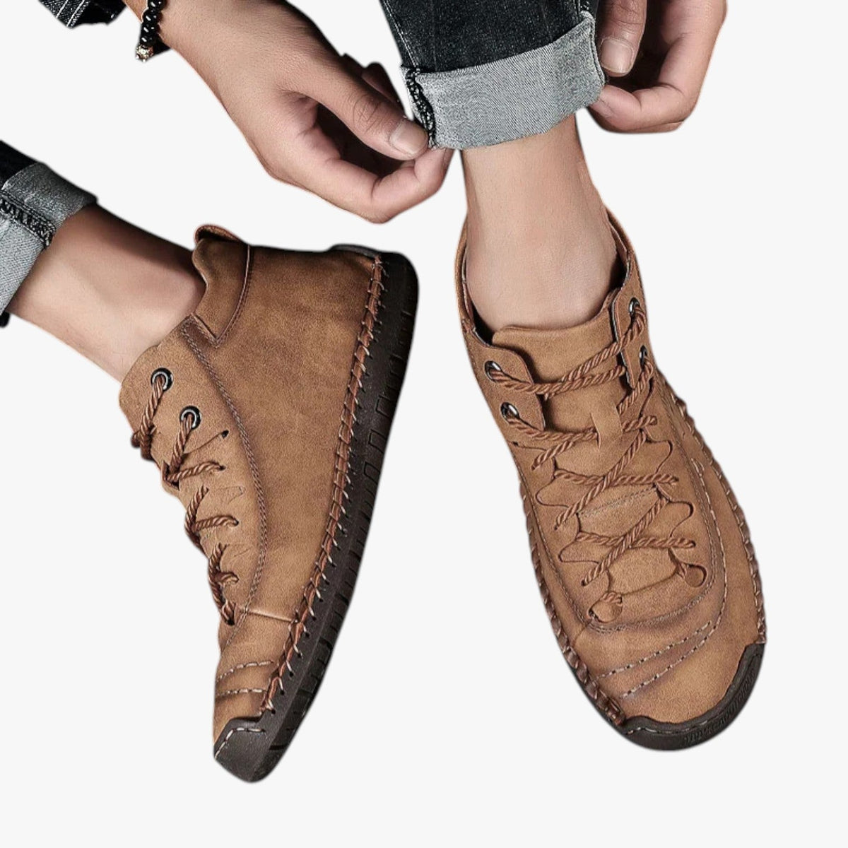 Hand-Stitched Faux Leather Loafers with Flexible Sole