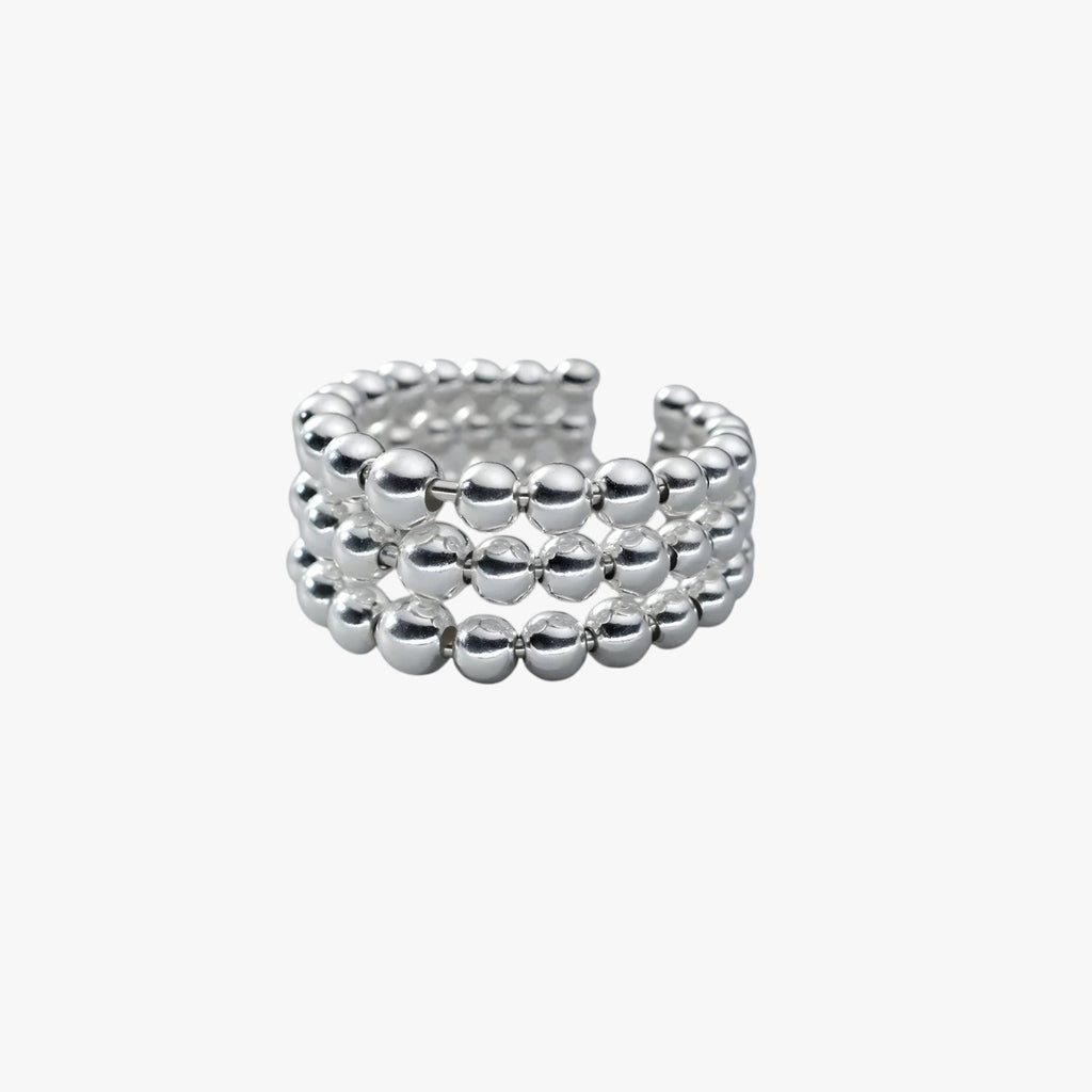 Handgjord geometrisk ring i tre lager i silverton