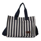 Spacious Striped Canvas Shoulder Bag for Day and Travel