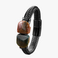 Natural Stone Bracelet with Braided Faux Leather Strap