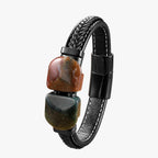 Natural Stone Bracelet with Braided Faux Leather Strap