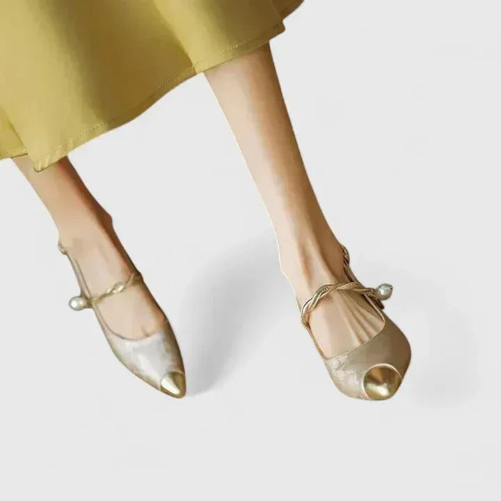 Kitten Heels with Pearl Strap and Floral Detail
