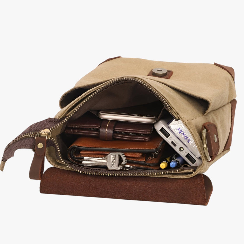 Vintage Canvas and Faux Leather Shoulder Bag, Unisex Style