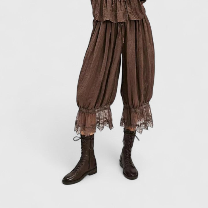 Patchwork Lace Pattern Trousers with Relaxed Fit