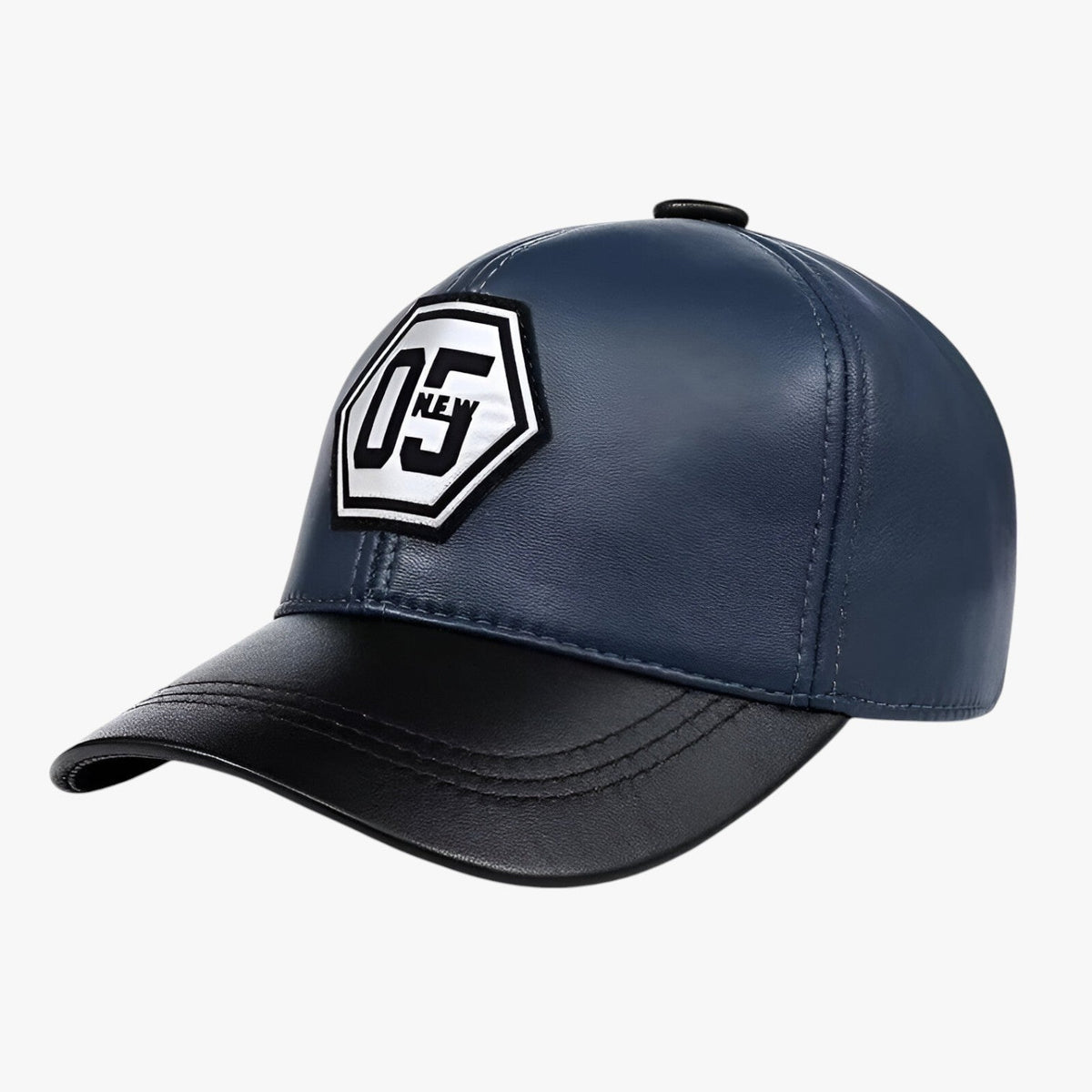 Embroidered Faux Leather Cap with Wide Brim for Sun Protection
