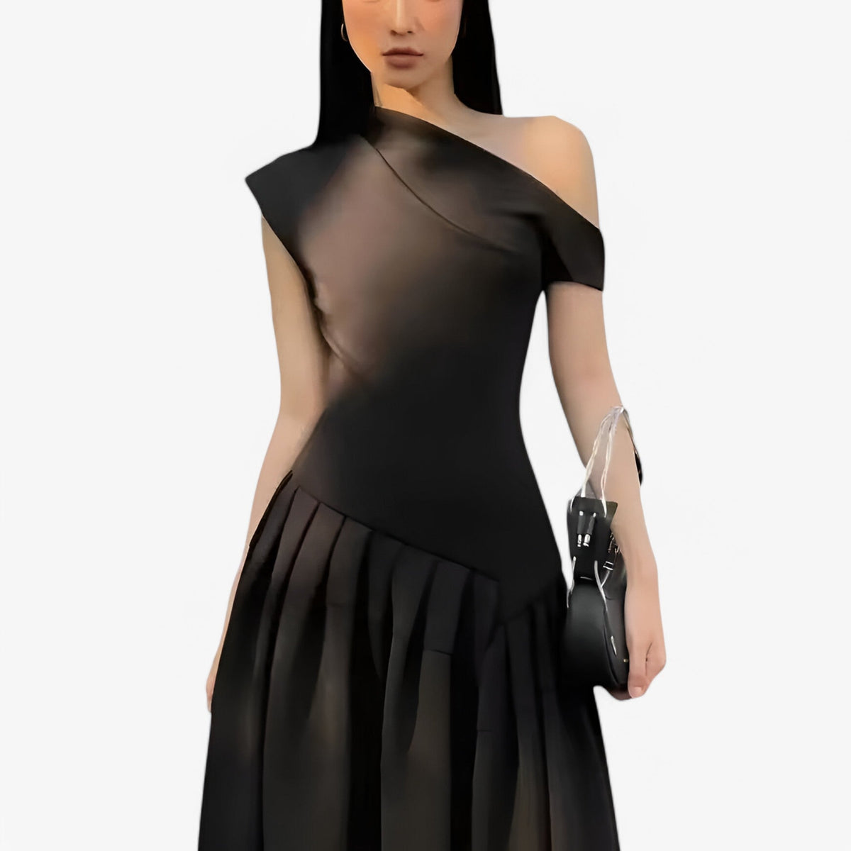 Vestido palabra de honor elástico con silueta entallada