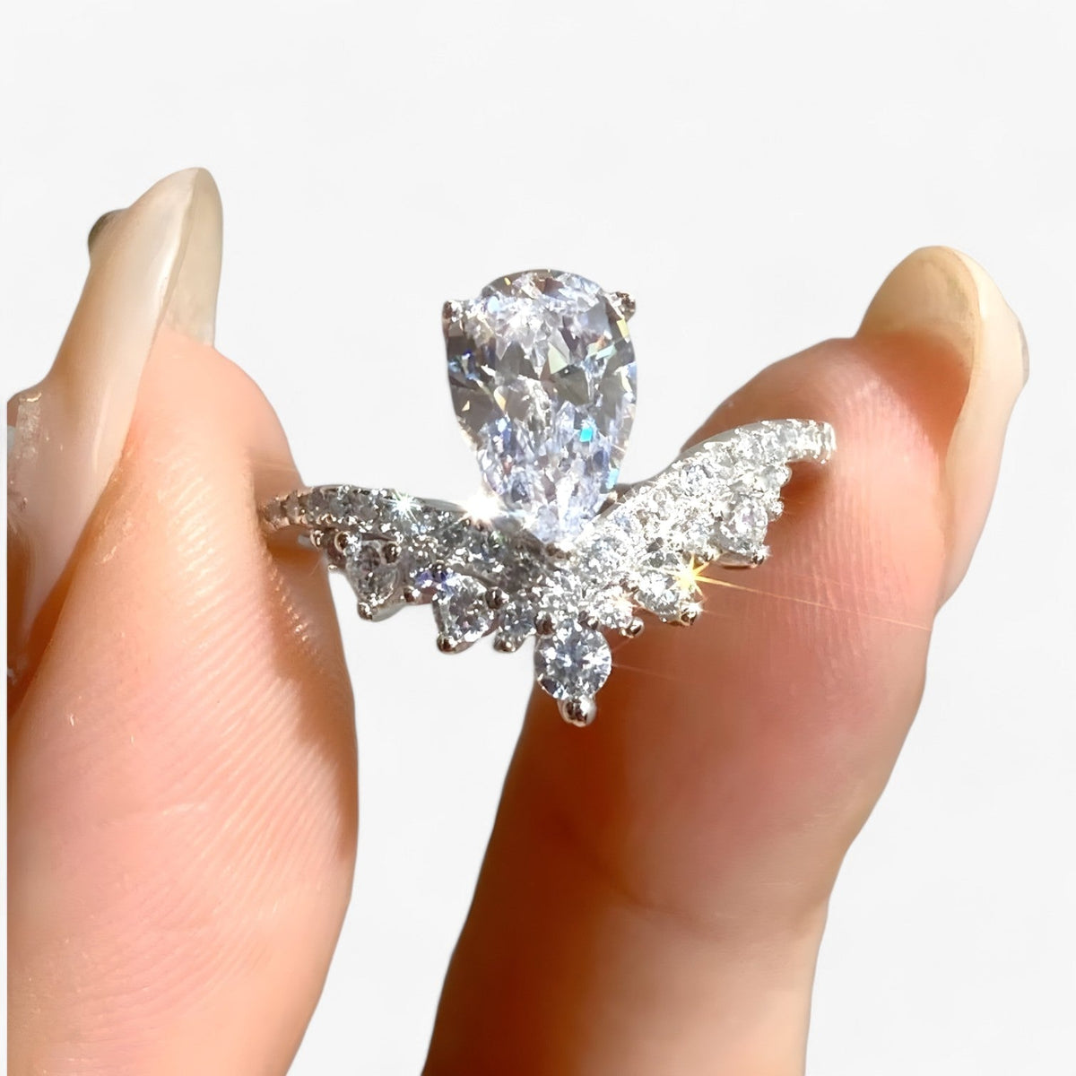 Ring with Pear-Shaped Stone, Gold-Tone Finish