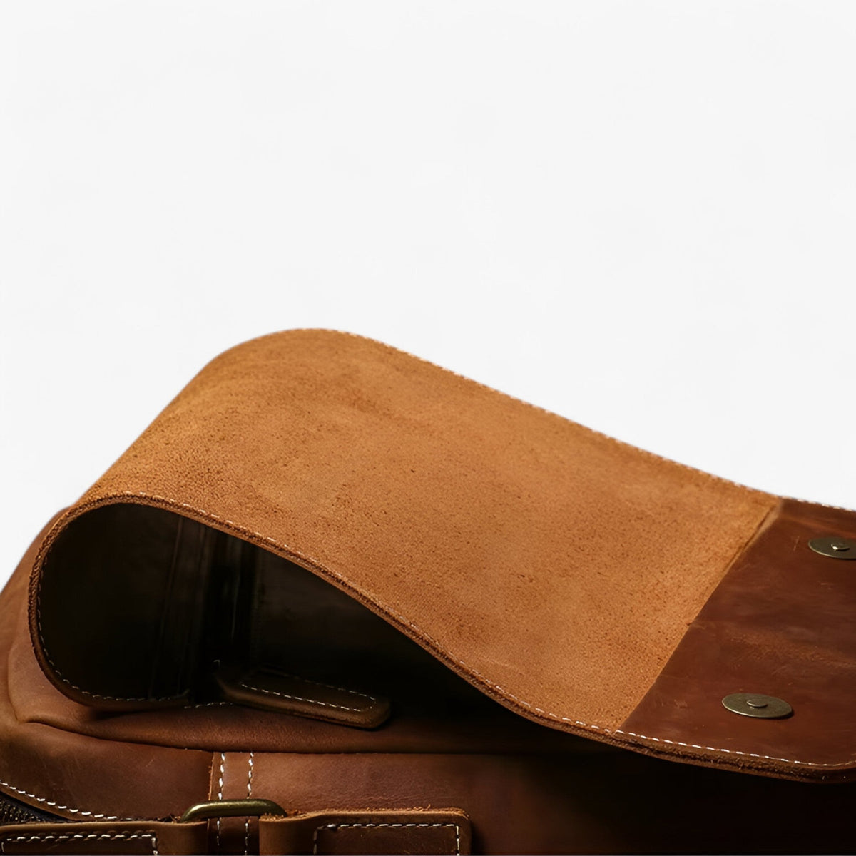 Crazy Horse-Effect Shoulder Bag with Flap Closure