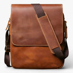 Crazy Horse-Effect Shoulder Bag with Flap Closure
