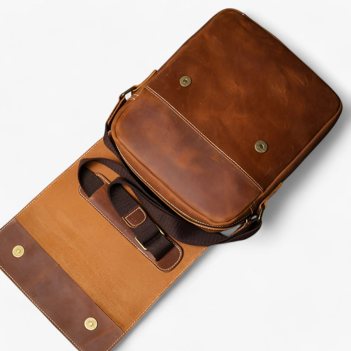 Crazy Horse-Effect Shoulder Bag with Flap Closure