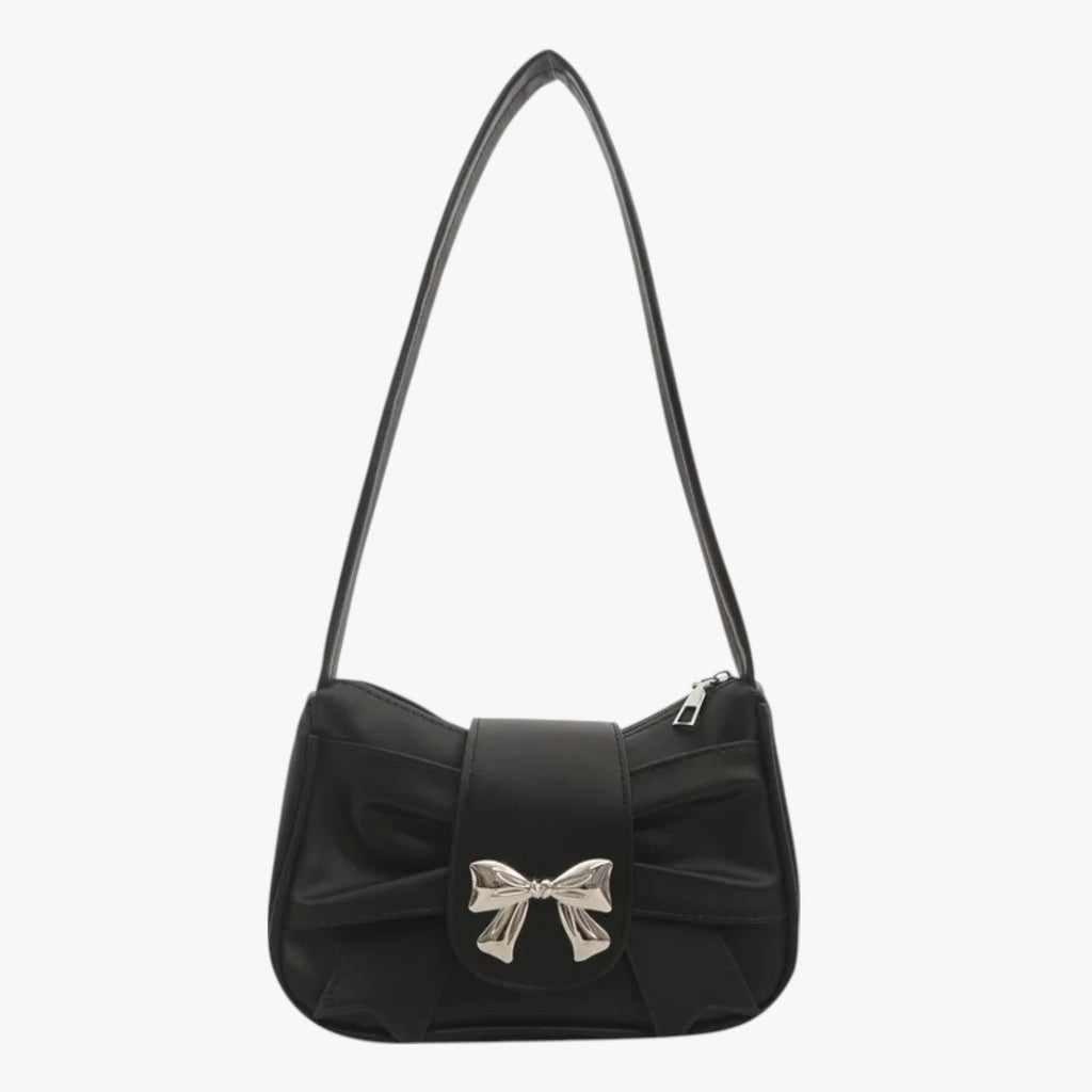 Compact Envelope Clutch with Bow Detail in PU Leather
