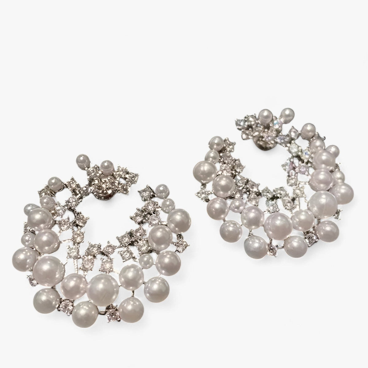 Silver-Tone Pearl Earrings with Zirconia Detail