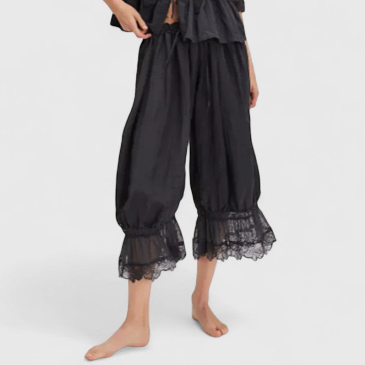 Patchwork Lace Pattern Trousers with Relaxed Fit