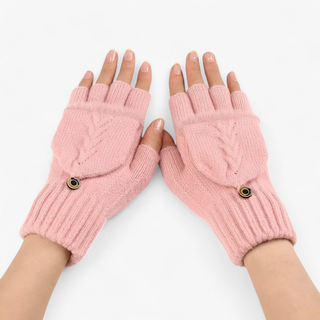 Ribbed Knit Gloves with Foldover Fingertips