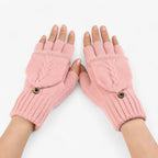 Ribbed Knit Gloves with Foldover Fingertips