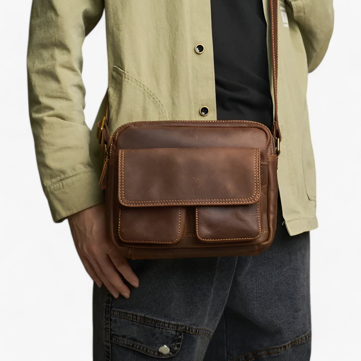 Faux Leather Messenger Bag for Work and Travel