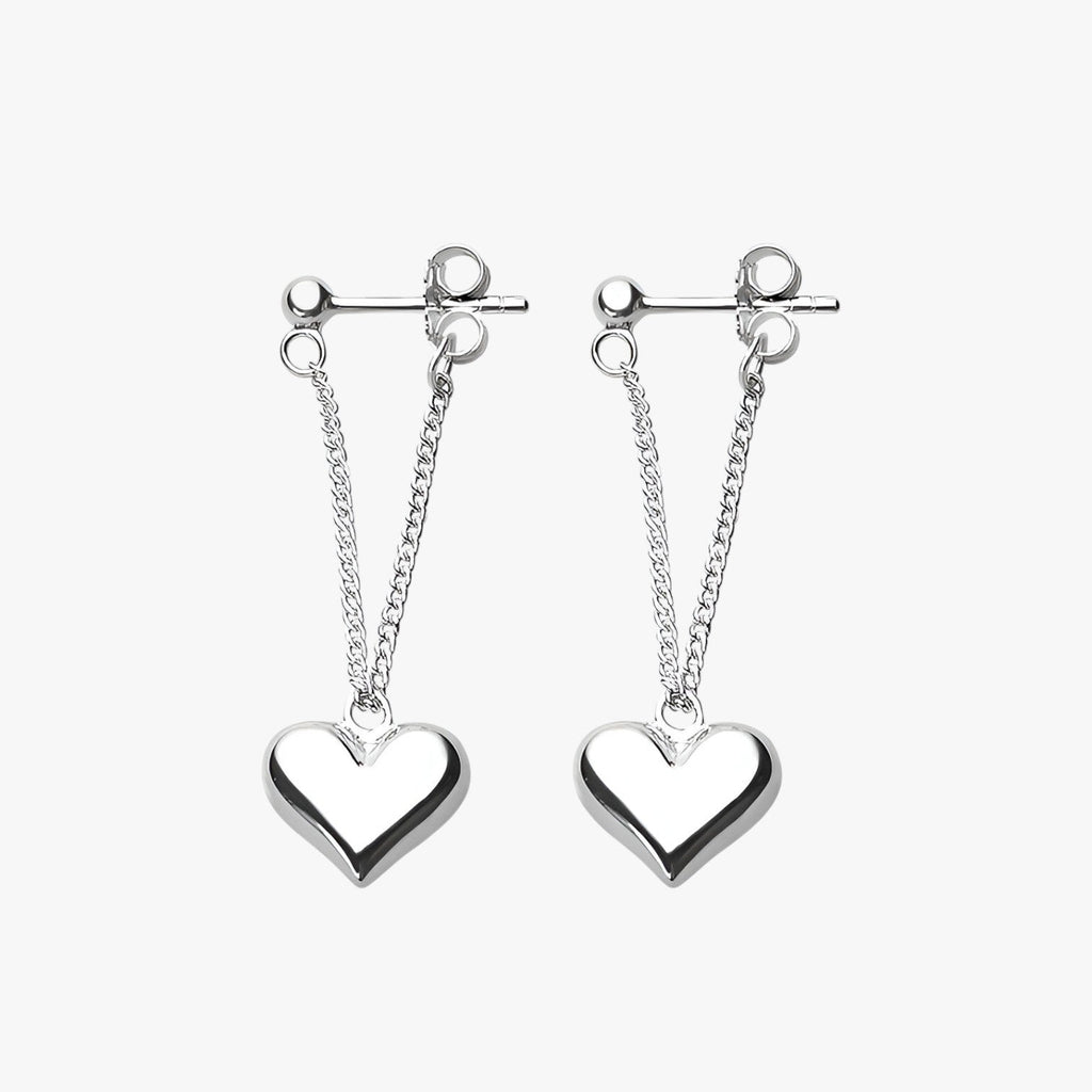 Heart-Shaped Silver-Tone Earrings, Hypoallergenic