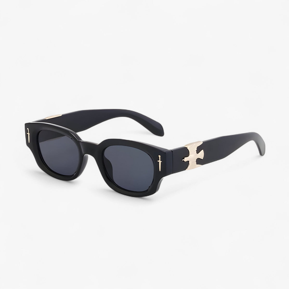 Vintage Rectangular Sunglasses with Eagle Temple Detail