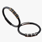 Braided Faux Leather Bracelet with Steel Beads and Magnetic Clasp
