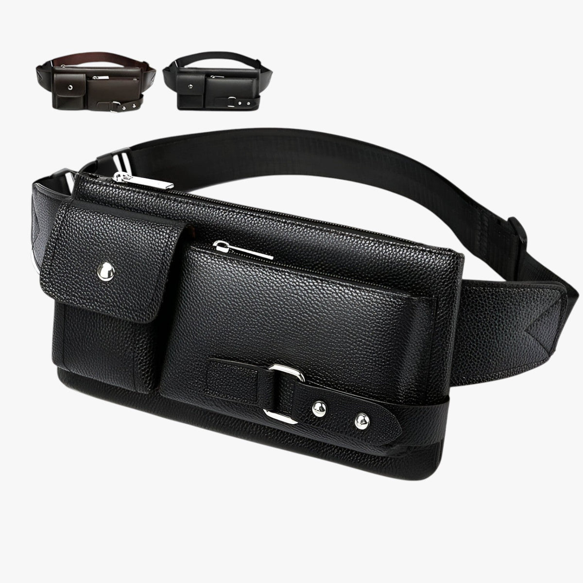Faux Leather Belt Bag with an Adjustable Crossbody Strap