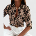 Printed Long Sleeve Blouse with Collar