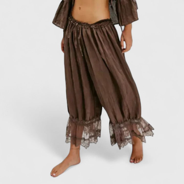 Patchwork Lace Pattern Trousers with Relaxed Fit
