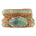 Pulsera de cuentas de aventurina verde con cordón de piel sintética