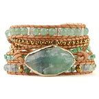 Pulsera de cuentas de aventurina verde con cordón de piel sintética