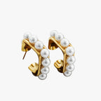 Chunky Gold-Tone Hoop Earrings with Pearl Detail
