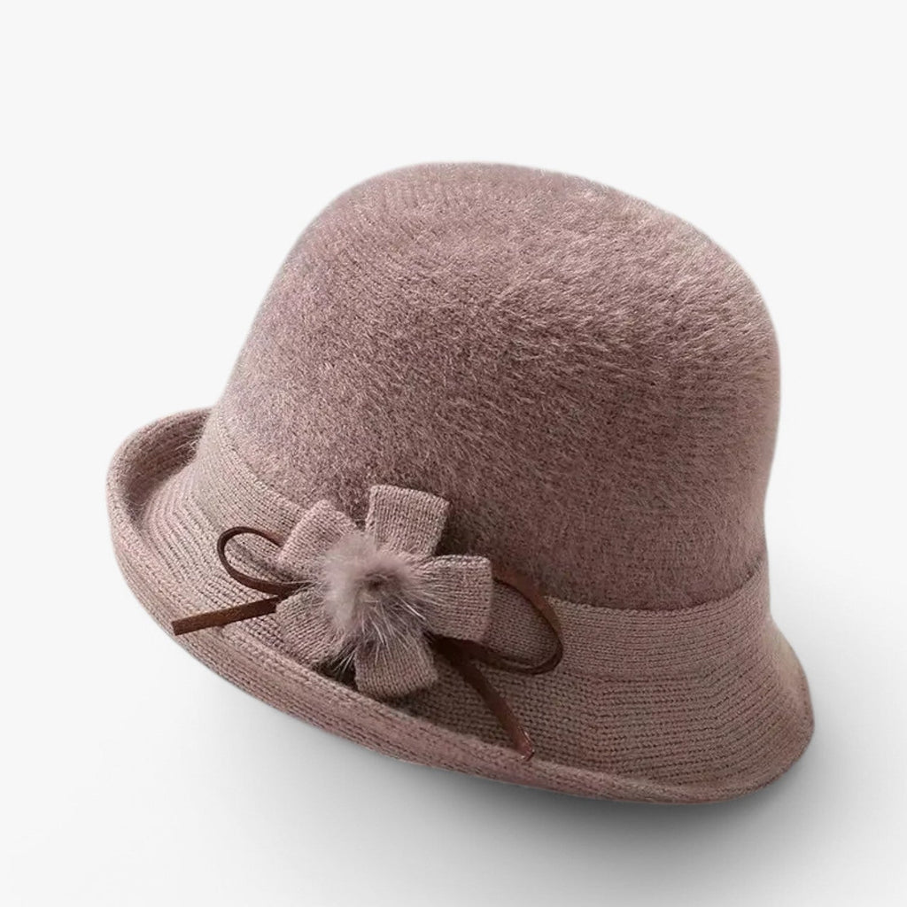 Bucket hat i ull med rosettdetalj i vintagestil