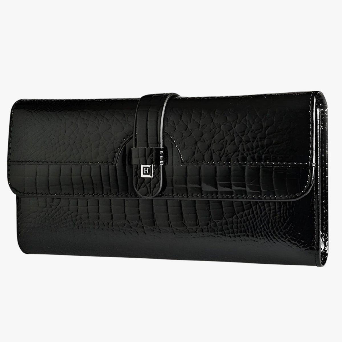 Glossy Faux Leather Clutch and Wallet Combo