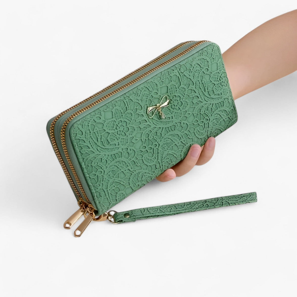 Retro Wallet with Lace Relief Detail and Multiple Compartments