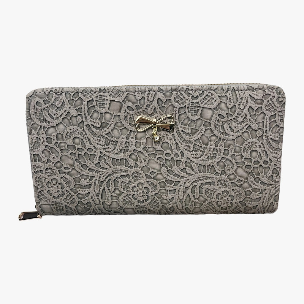 Cartera retro con detalle de encaje en relieve y múltiples compartimentos