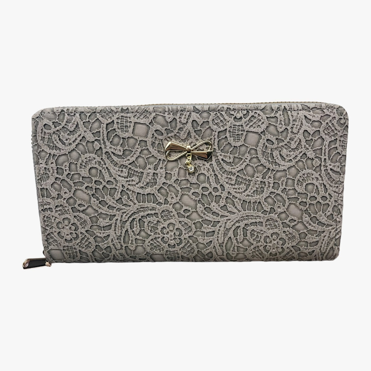 Retro Wallet with Lace Relief Detail and Multiple Compartments