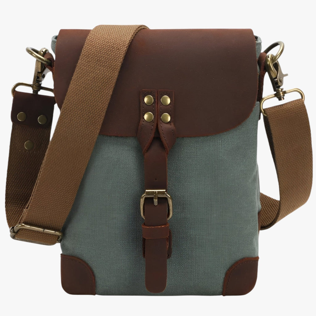 Vintage Canvas and Faux Leather Shoulder Bag, Unisex Style