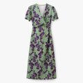 V-Neck Floral Print Dress with Short Sleeves and Soft Drape
