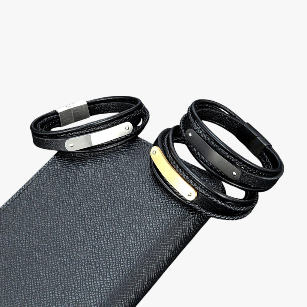 Personalised Braided Faux Leather Bracelet with Engraved Initial