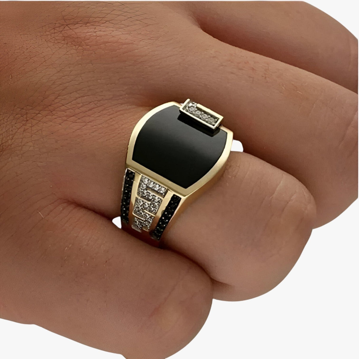 Men's Statement Ring with Gold Shine and Punk Detailing