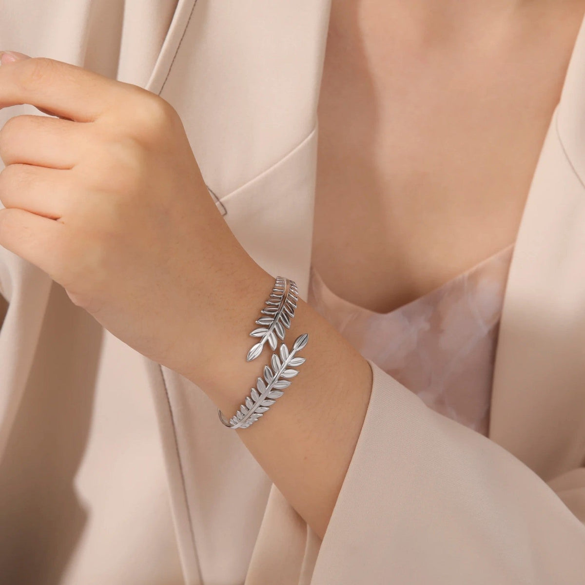 Laurel Leaf Bangle Bracelet, Boho-Inspired Design