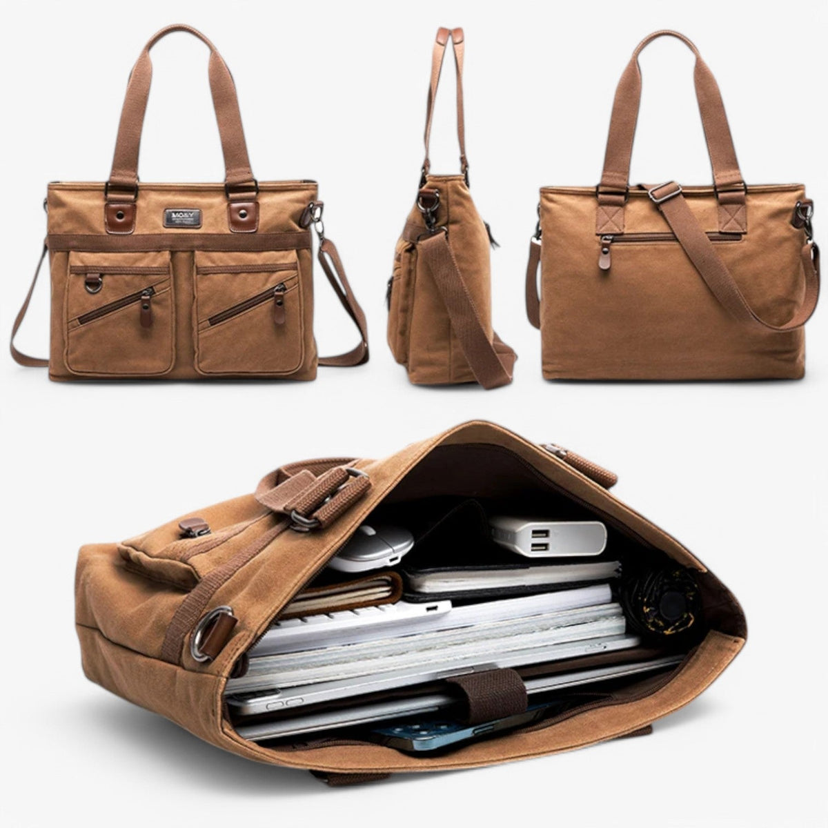Vintage Canvas Shoulder Bag with Laptop Storage