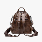 Mochila retro de piel sintética encerada con múltiples bolsillos