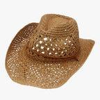 Vintage Western-Style Foldable Straw Sun Hat with Ethnic Trim