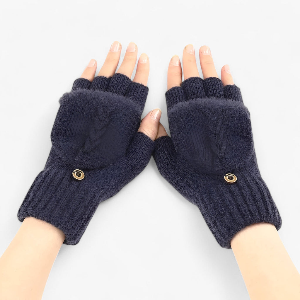Ribbed Knit Gloves with Foldover Fingertips