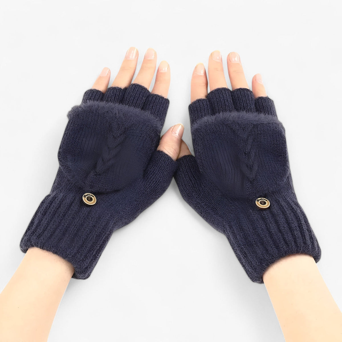 Ribbed Knit Gloves with Foldover Fingertips