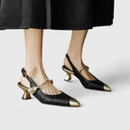 Kitten Heels with Pearl Strap and Floral Detail