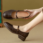 Leather Look Mary Jane Flats with Adjustable Strap